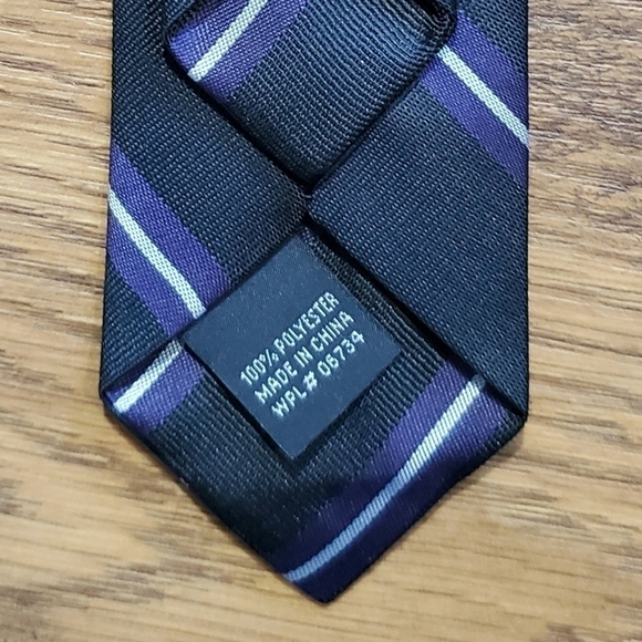 CLIP On Striped Necktie Tie Black Purple Silver Striped Young Boys - Picture 7 of 7